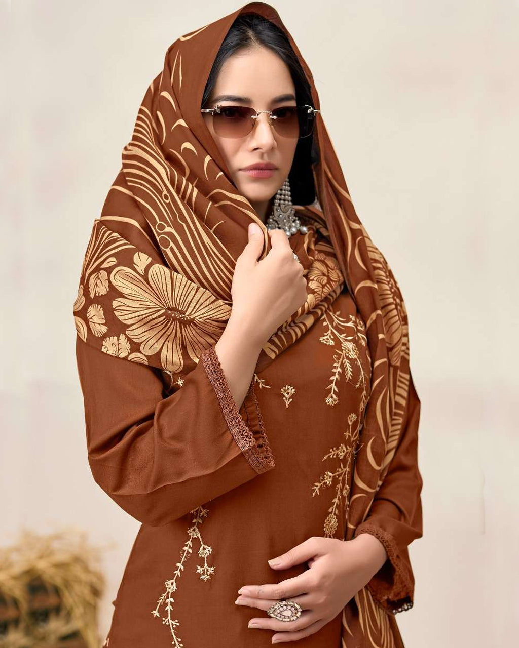 Cumin Brown Rayon Sequence Embroidered Subtle Glow Edit