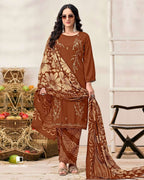 Cumin Brown Rayon Fabric With Sequence Embroidery Work And Daman Lace Unstitched Dress Material