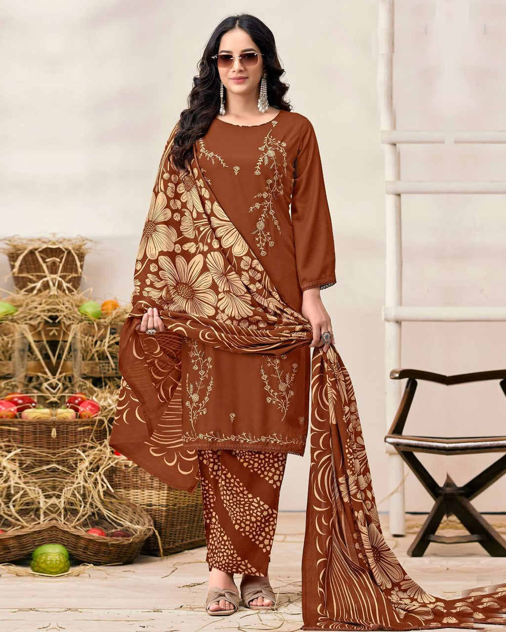 Cumin Brown Rayon Sequence Embroidered Subtle Glow Edit
