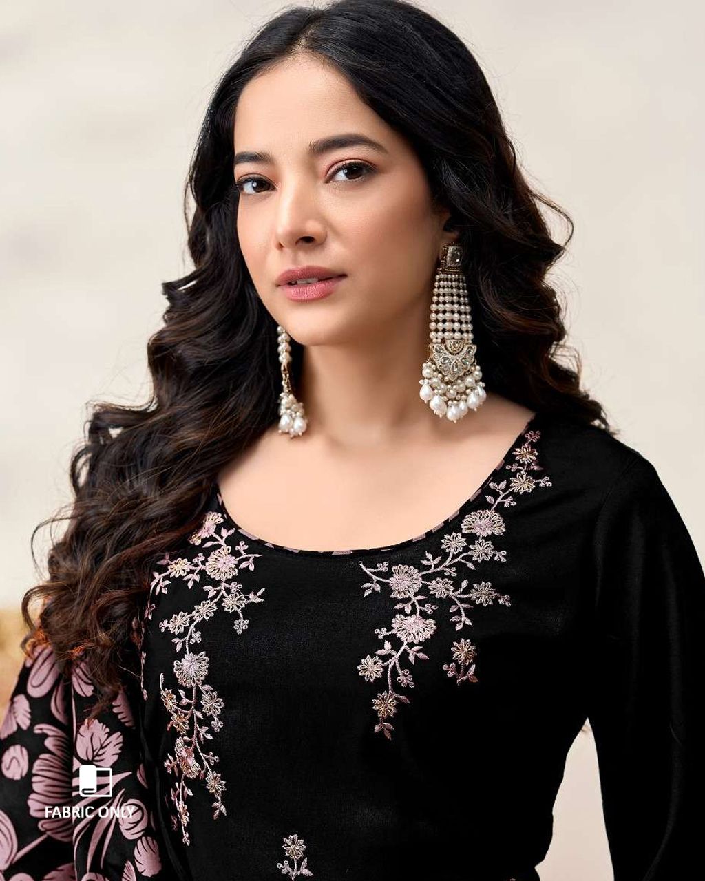 Midnight Moss Black Rayon Fabric With Sequence Embroidery Work And Daman Lace Unstitched Dress Material