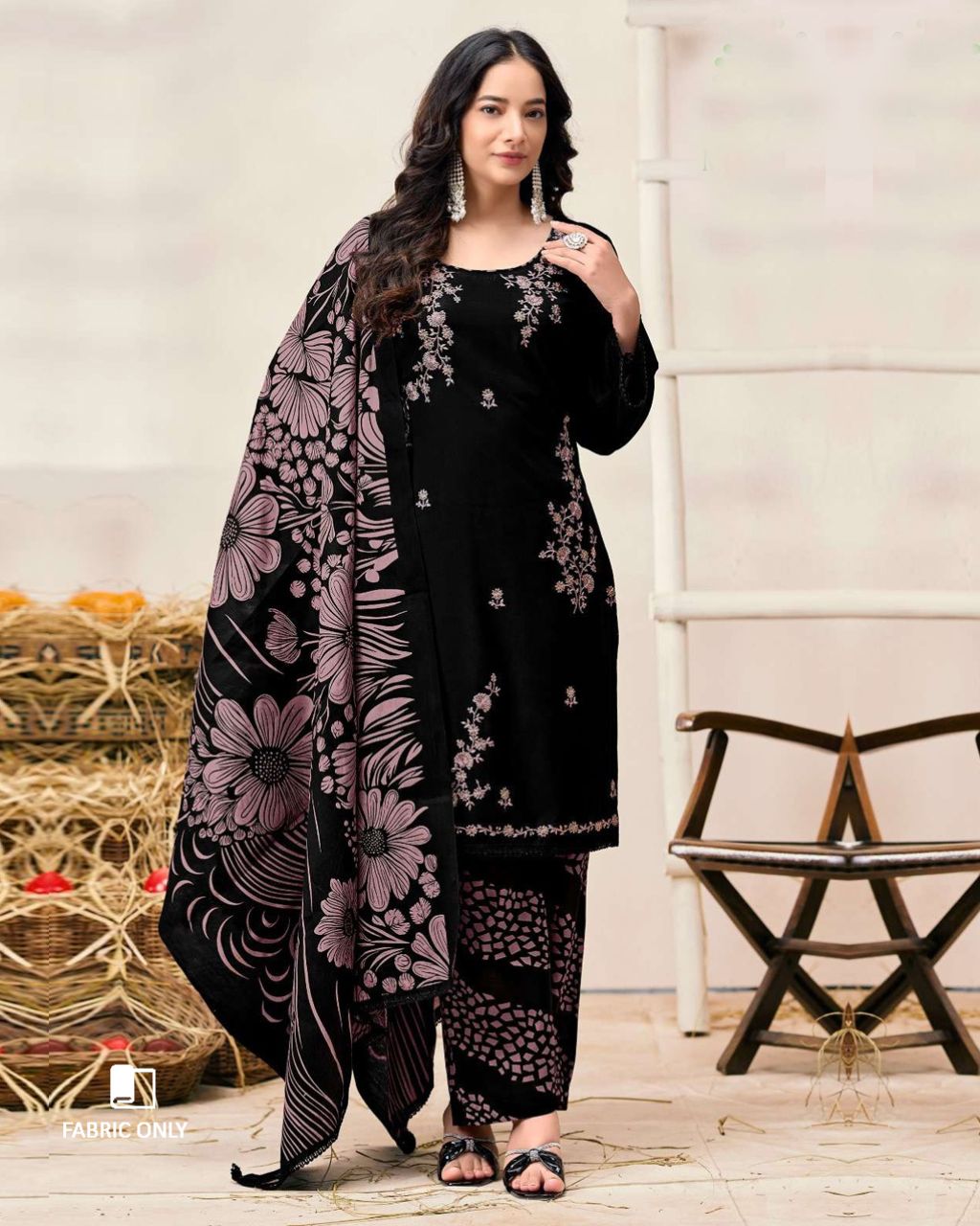 Midnight Moss Black Rayon Fabric With Sequence Embroidery Work And Daman Lace Unstitched Dress Material