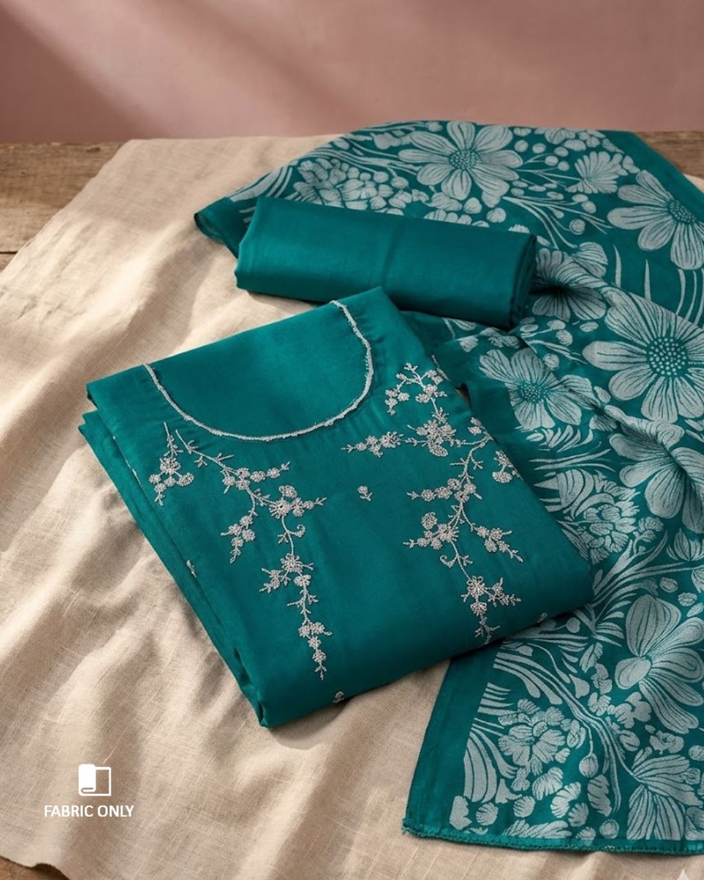 Kingfisher Bright Blue Rayon Fabric With Sequence Embroidery Work And Daman Lace Breathable Rayon