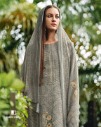 Dapple Grey Lawn Cotton Fancy Work Unstitched Dress Material