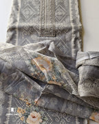Dapple Grey Lawn Cotton Fancy Work Unstitched Dress Material
