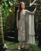 Dapple Grey Lawn Cotton Fancy Work Unstitched Dress Material