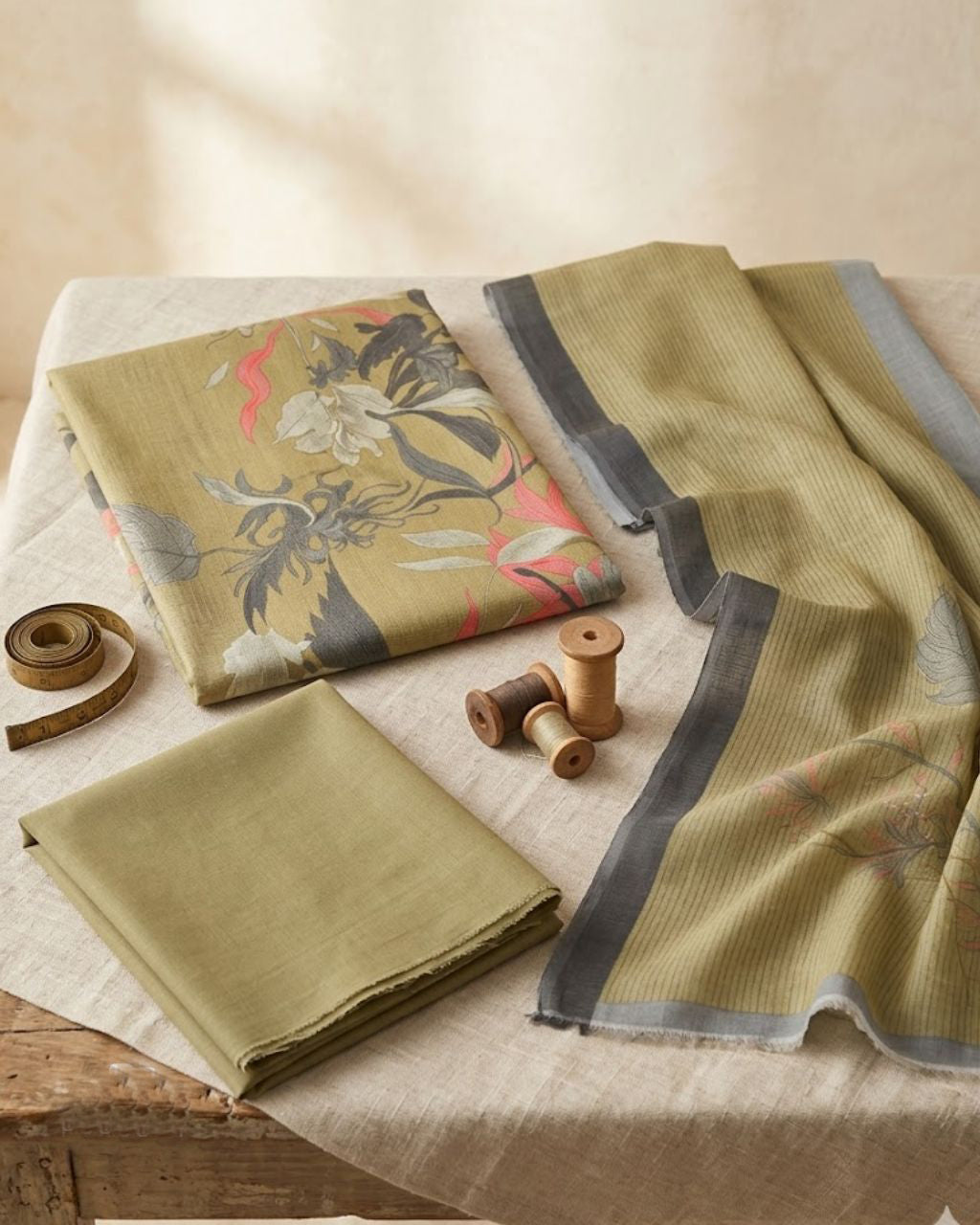 Charming Bullet Shell Green Viscose Pashmina Digital Print And Fancy Work Vintage Charm