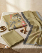 Charming Bullet Shell Green Viscose Pashmina Digital Print And Fancy Work Vintage Charm