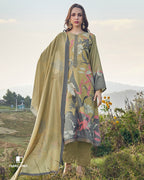 Charming Bullet Shell Green Viscose Pashmina Digital Print And Fancy Work Unstitched Salwar Material