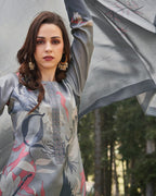 Grey Chateau De Chillon Timeless Viscose Pashmina Digital Print Unstitched Dress Material