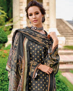 Liver Grey Digital Print Viscose Pashmina Unstitched Dress Fabric