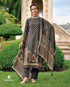 Liver Grey Digital Print Viscose Pashmina Unstitched Dress Fabric