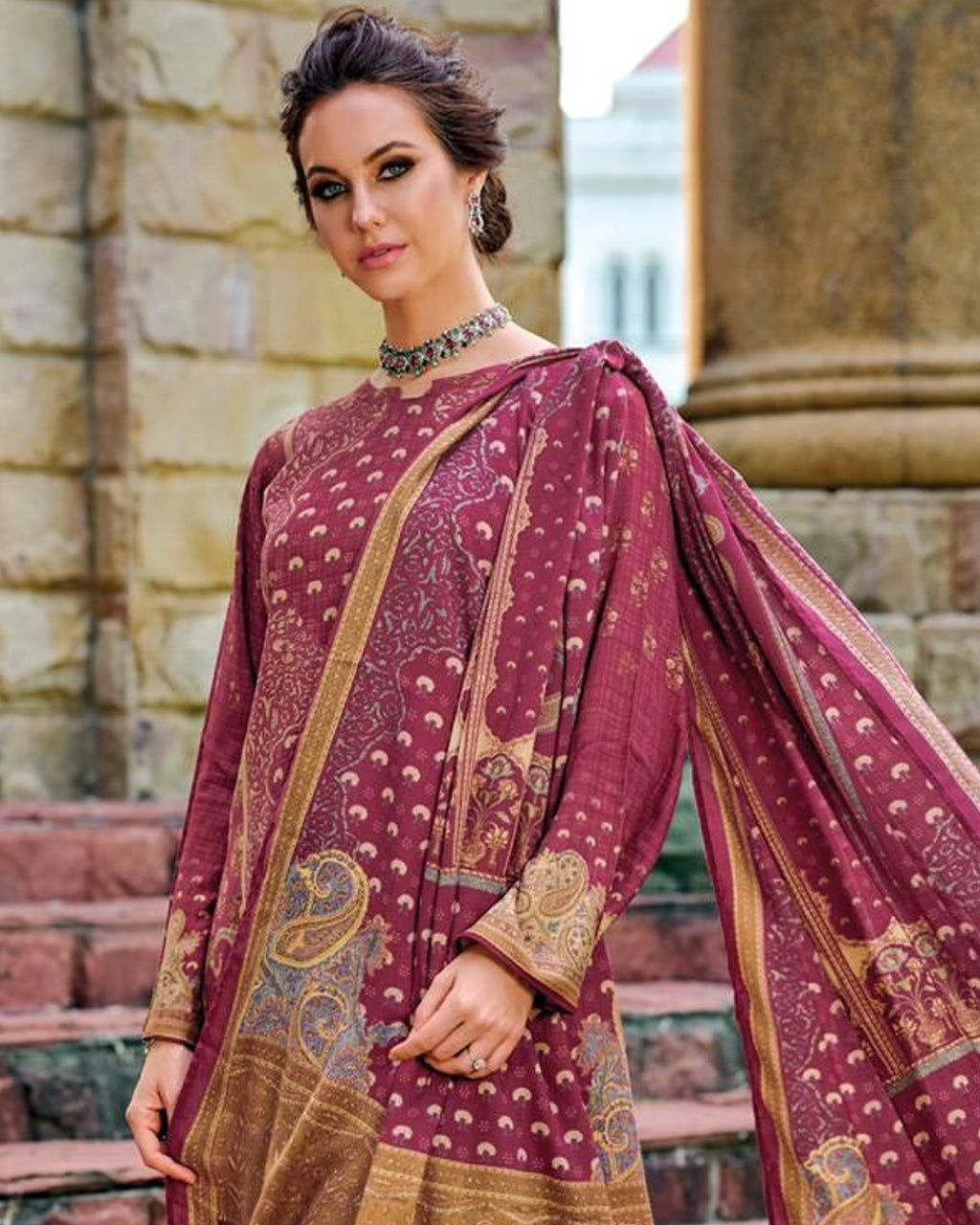 Young Redwood Digital Print Viscose Pashmina Unstitched Dress Fabric