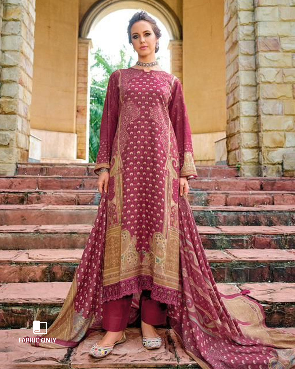 Young Redwood Digital Print Viscose Pashmina Unstitched Dress Fabric