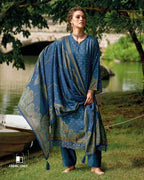 Breonne Blue Digital Print Viscose Pashmina Unstitched Dress Fabric