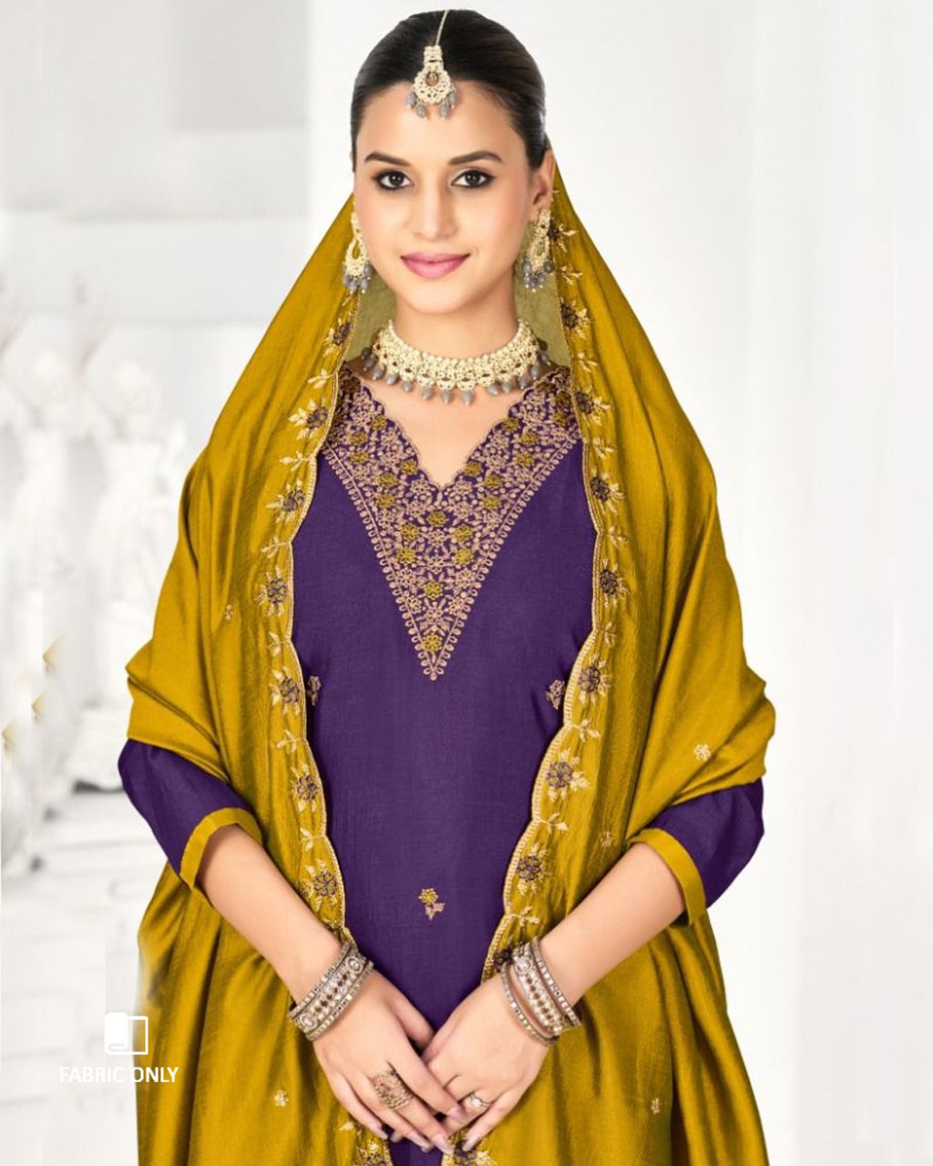 Purple Wineberry Premium Vichitra Silk Unstitched Dress Material