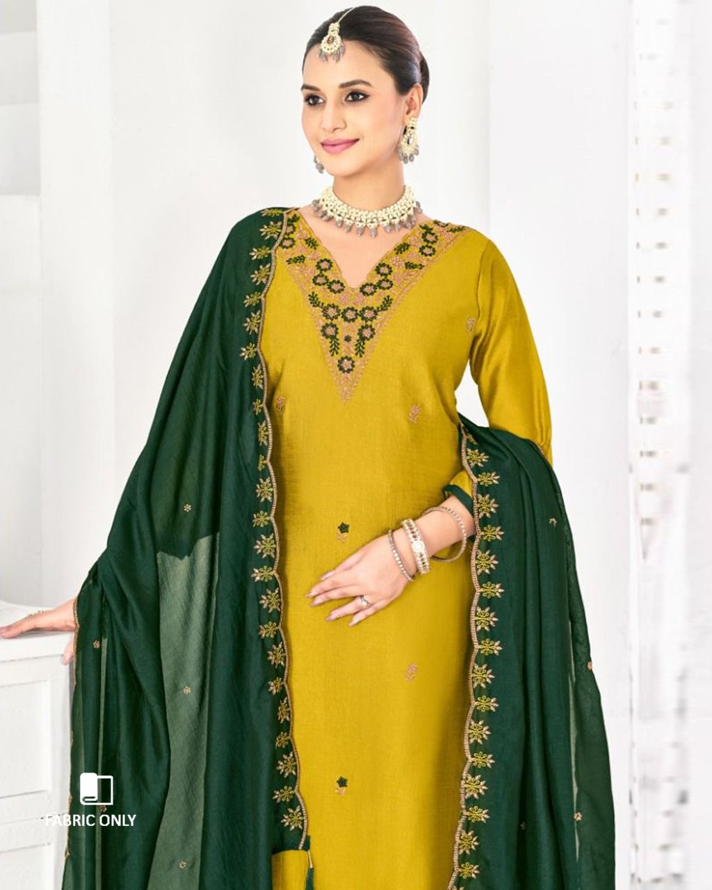 School Bus Yellow Premium Vichitra Silk Unstitched Dress Material