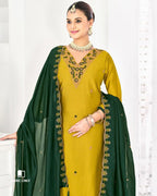 School Bus Yellow Premium Vichitra Silk Unstitched Dress Material