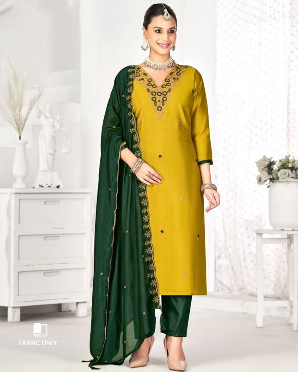 School Bus Yellow Premium Vichitra Silk Unstitched Dress Material