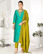 Mountain Meadow Green Premium Vichitra Silk Unstitched Dress Material