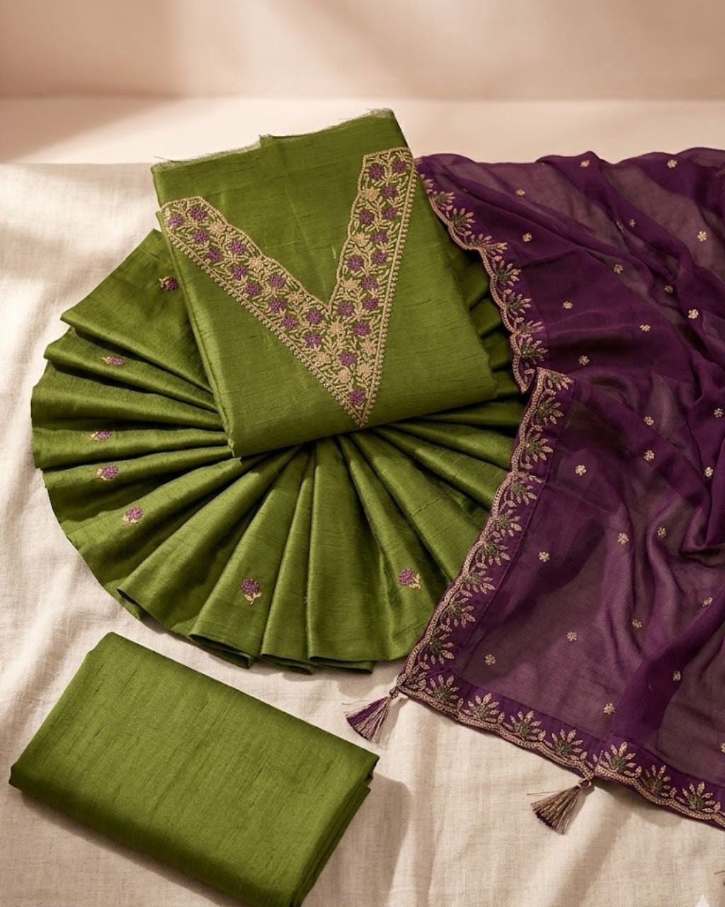 Wasabi Green Vichitra Silk Regal Simplicity Meets Royal Charm