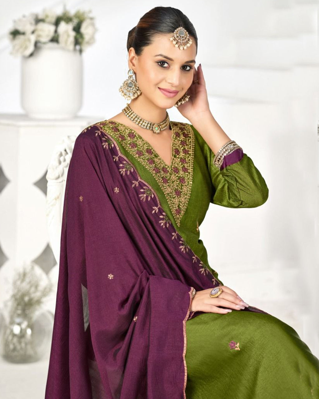 Wasabi Green Vichitra Silk Regal Simplicity Meets Royal Charm