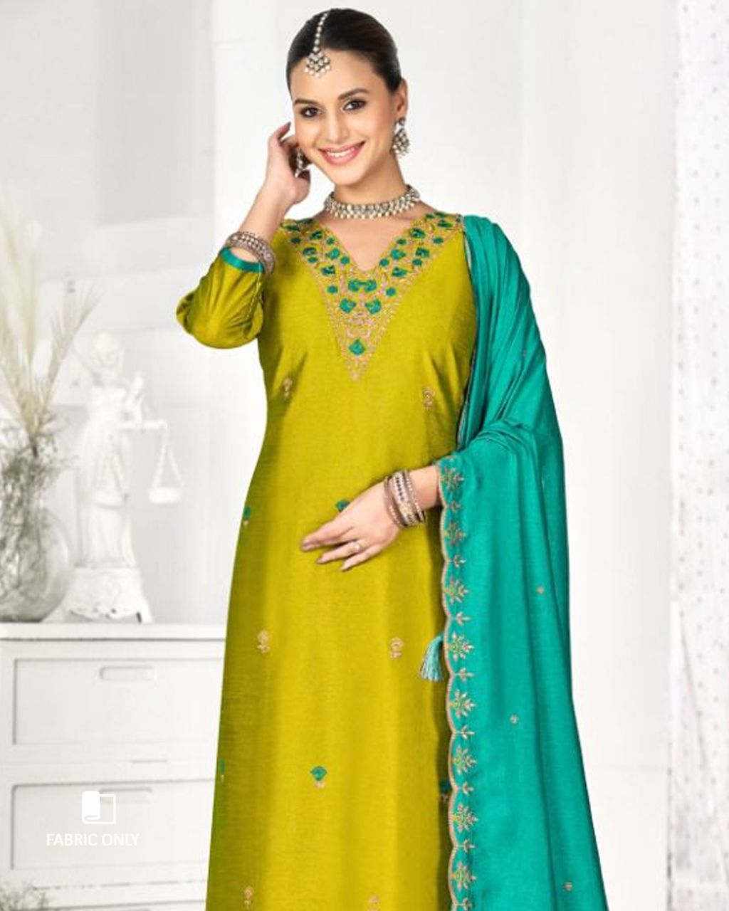 Poster Yellow Premium Vichitra Silk Unstitched Dress Material