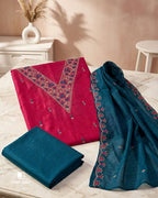 Strawberry Smash Pinkish Red Vichitra Silk Modern Classic Silhouettes