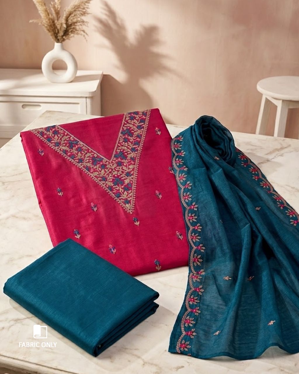 Strawberry Smash Pinkish Red Vichitra Silk Modern Classic Silhouettes
