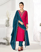 Strawberry Smash Pinkish Red Vichitra Silk Modern Classic Silhouettes