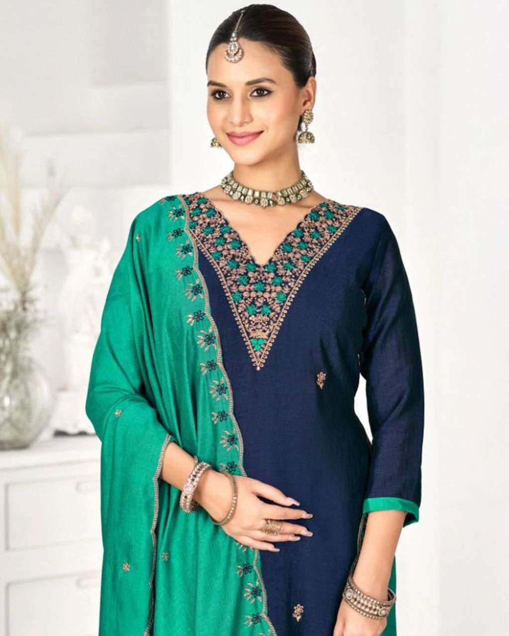 Pico Void Blue Premium Vichitra Silk Unstitched Dress Material