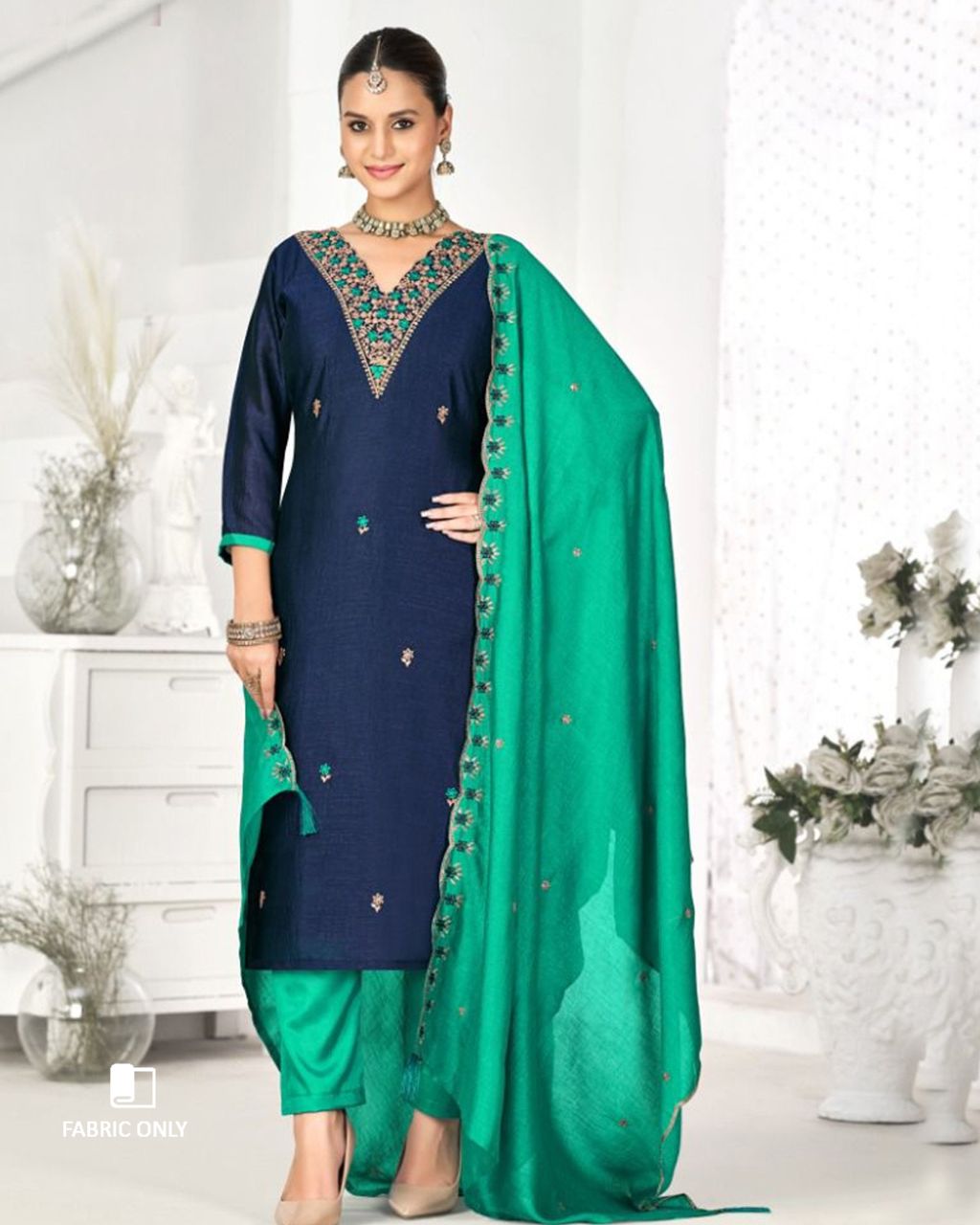 Pico Void Blue Premium Vichitra Silk Unstitched Dress Material