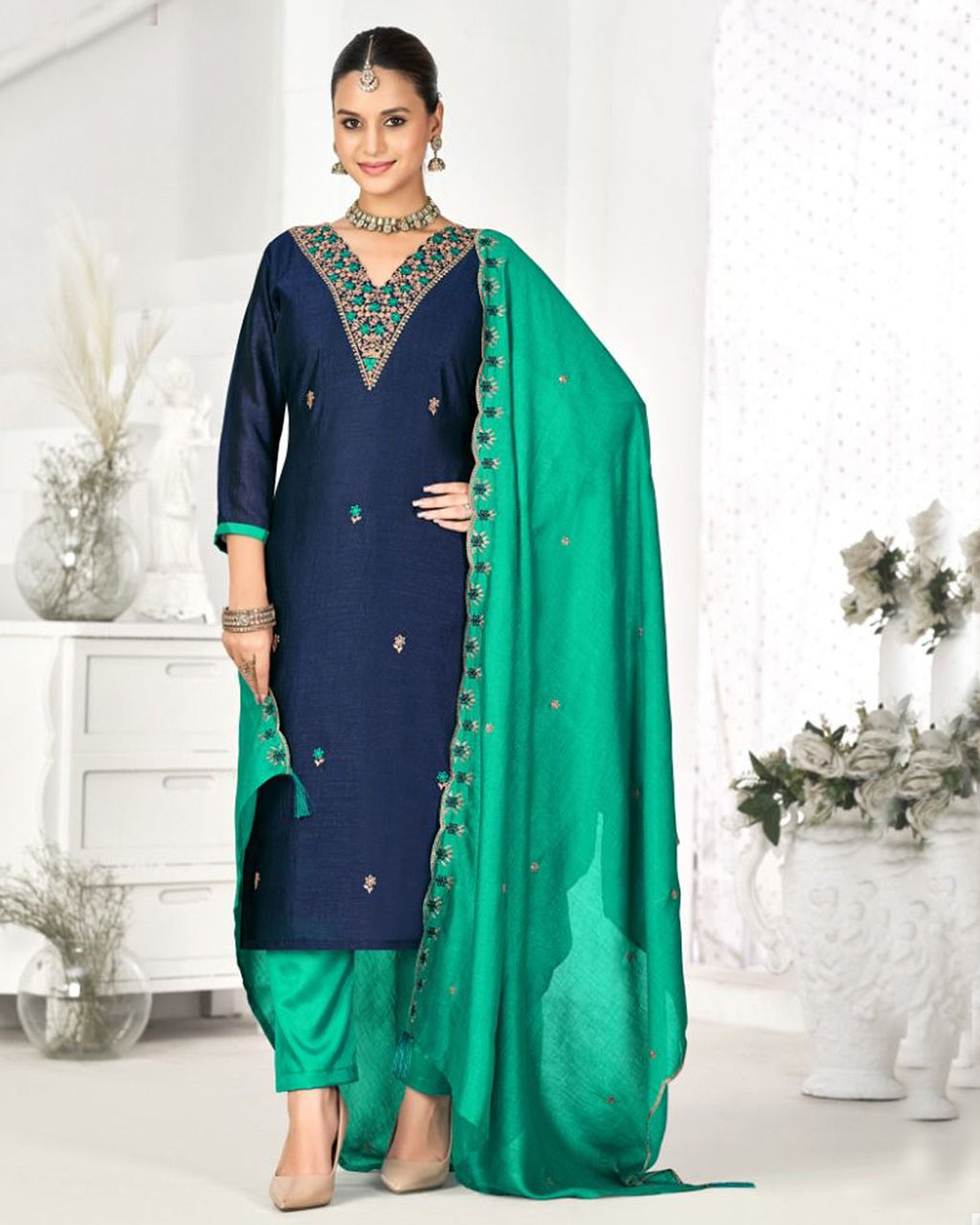 Pico Void Blue Vichitra Silk Subtle Sophistication