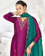 Banafsaji Purple Premium Vichitra Silk Unstitched Dress Material
