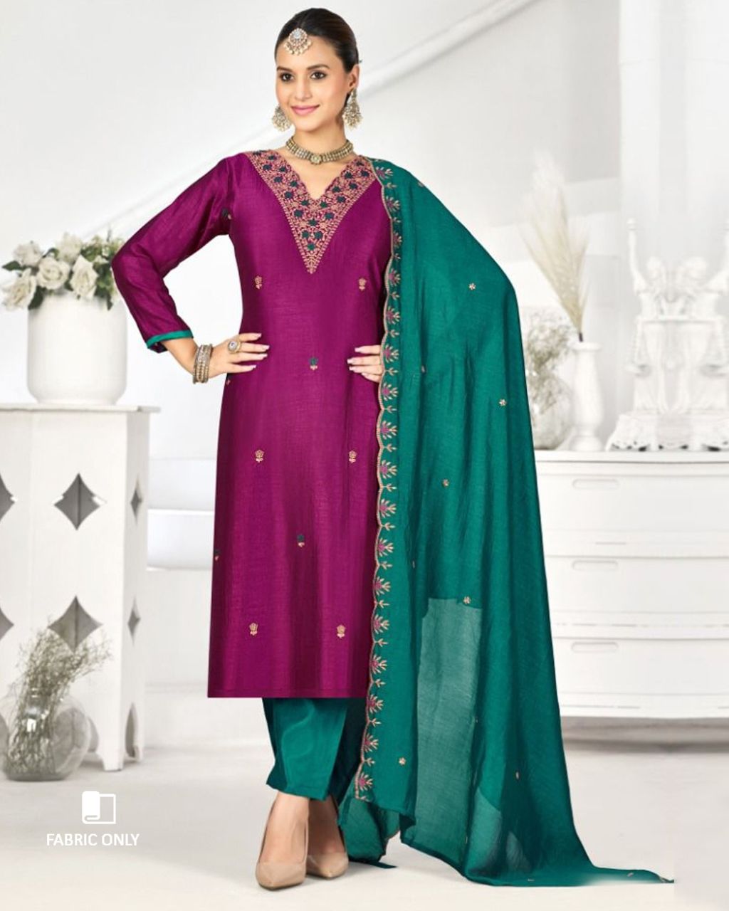 Banafsaji Purple Premium Vichitra Silk Unstitched Dress Material