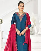 Chathams Blue Premium Vichitra Silk Unstitched Dress Material