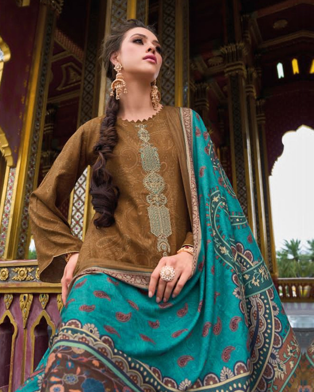 Royal Satoimo Brown Viscose Pashmina Digital Print Unstitched New Design Dress Material