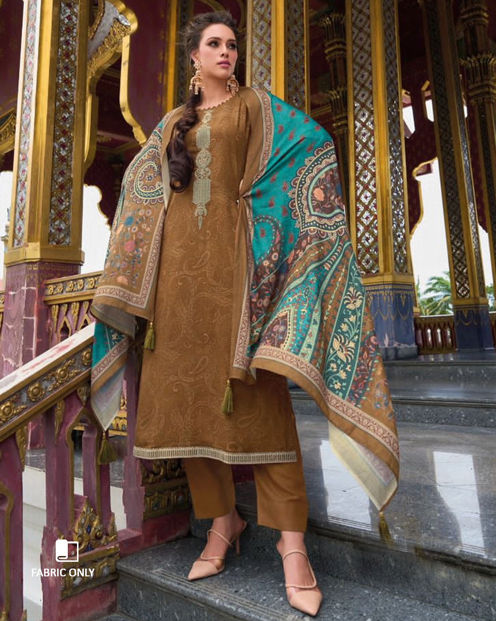 Royal Satoimo Brown Viscose Pashmina Digital Print Unstitched New Design Dress Material