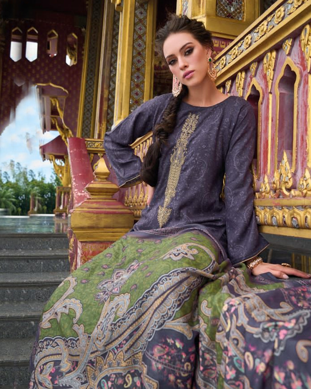 Prophetic Sea Blue Viscose Pashmina Digital Print Unstitched Dress Material