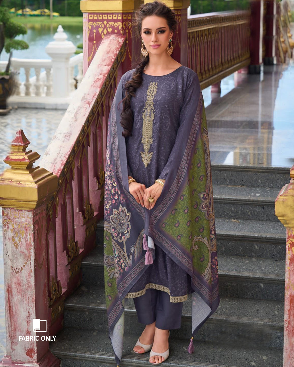 Prophetic Sea Blue Viscose Pashmina Digital Print Unstitched Dress Material