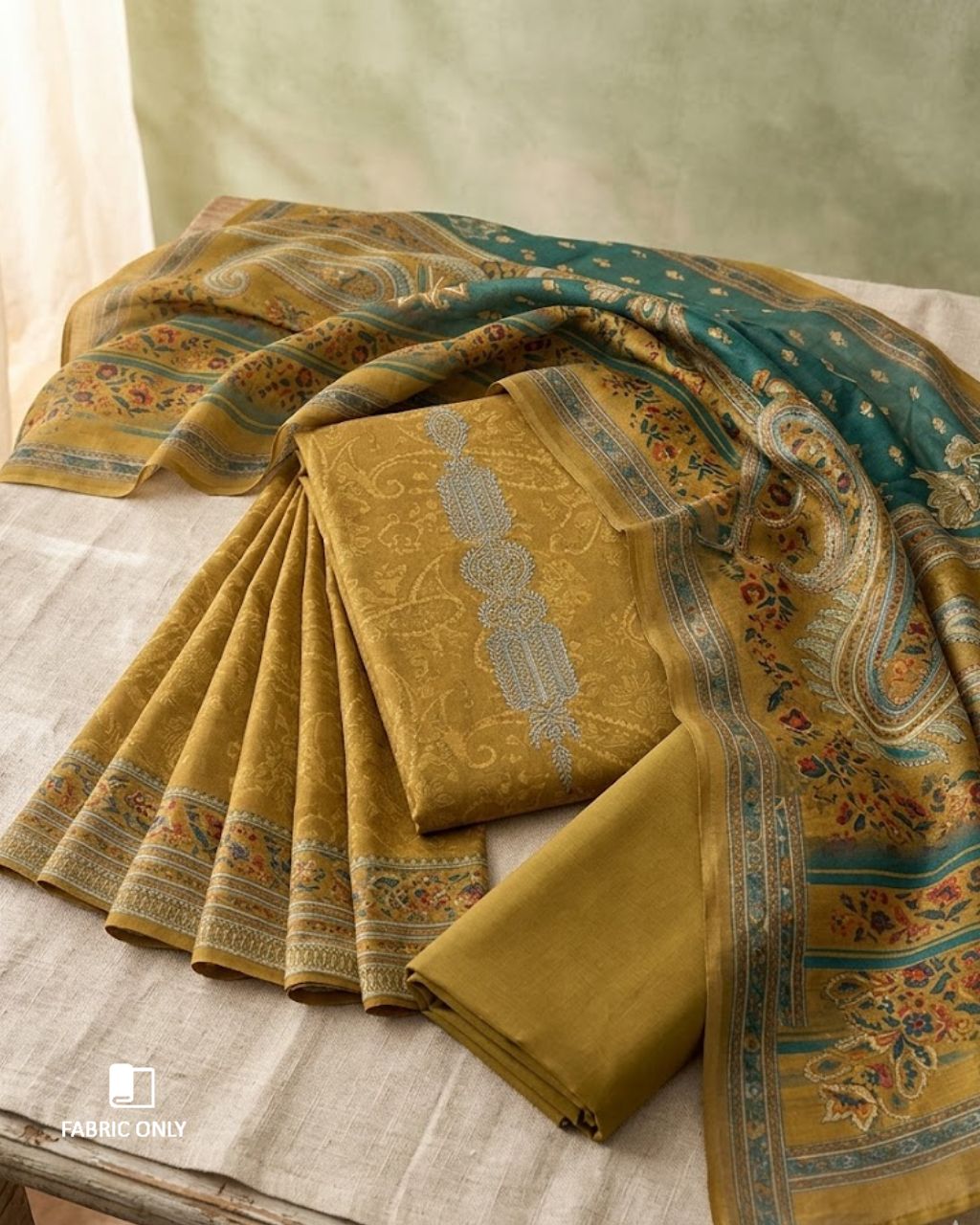 Traditional Yukon Gold Viscose Pashmina Heritage Printed Signature Set