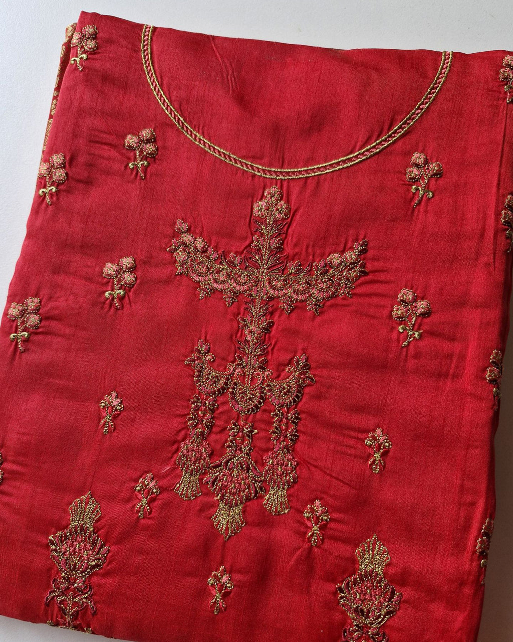 Venetian Red Silk Banarasi Party Wear Unstitched Dress Material