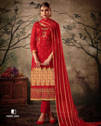 Venetian Red Silk Banarasi Party Wear Unstitched Dress Material