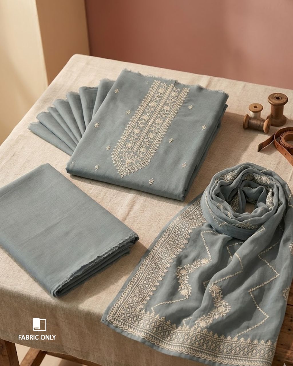 Friar Grey Thread Embroidered Dola Silk Artisanal Splendor