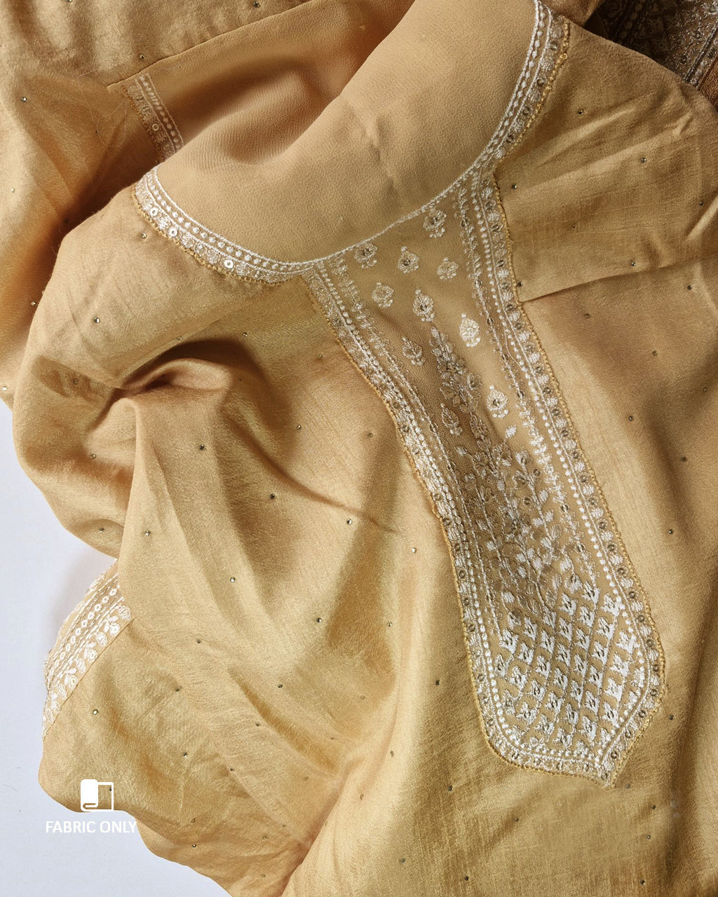 Tiger Orange Thread Embroidered Dola Silk Unstitched Dress Material