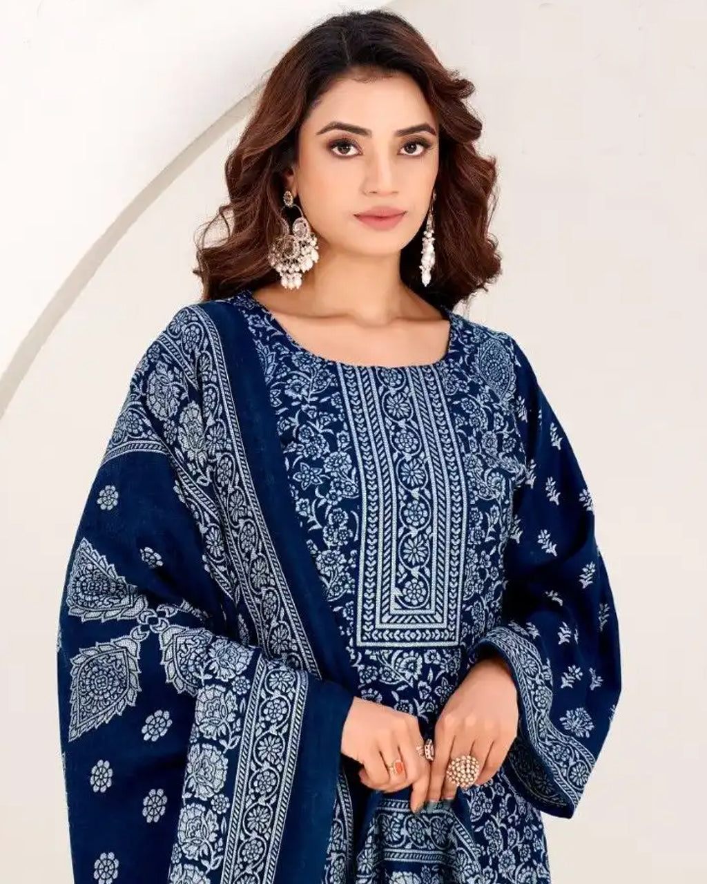Royal Blue Metallic Woollen Pashmina Luxe Drape Set