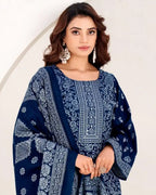 Royal Blue Metallic Woollen Pashmina Luxe Drape Set