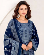 Royal Blue Metallic Woollen Spun Pashmina Unstitched Dress Material