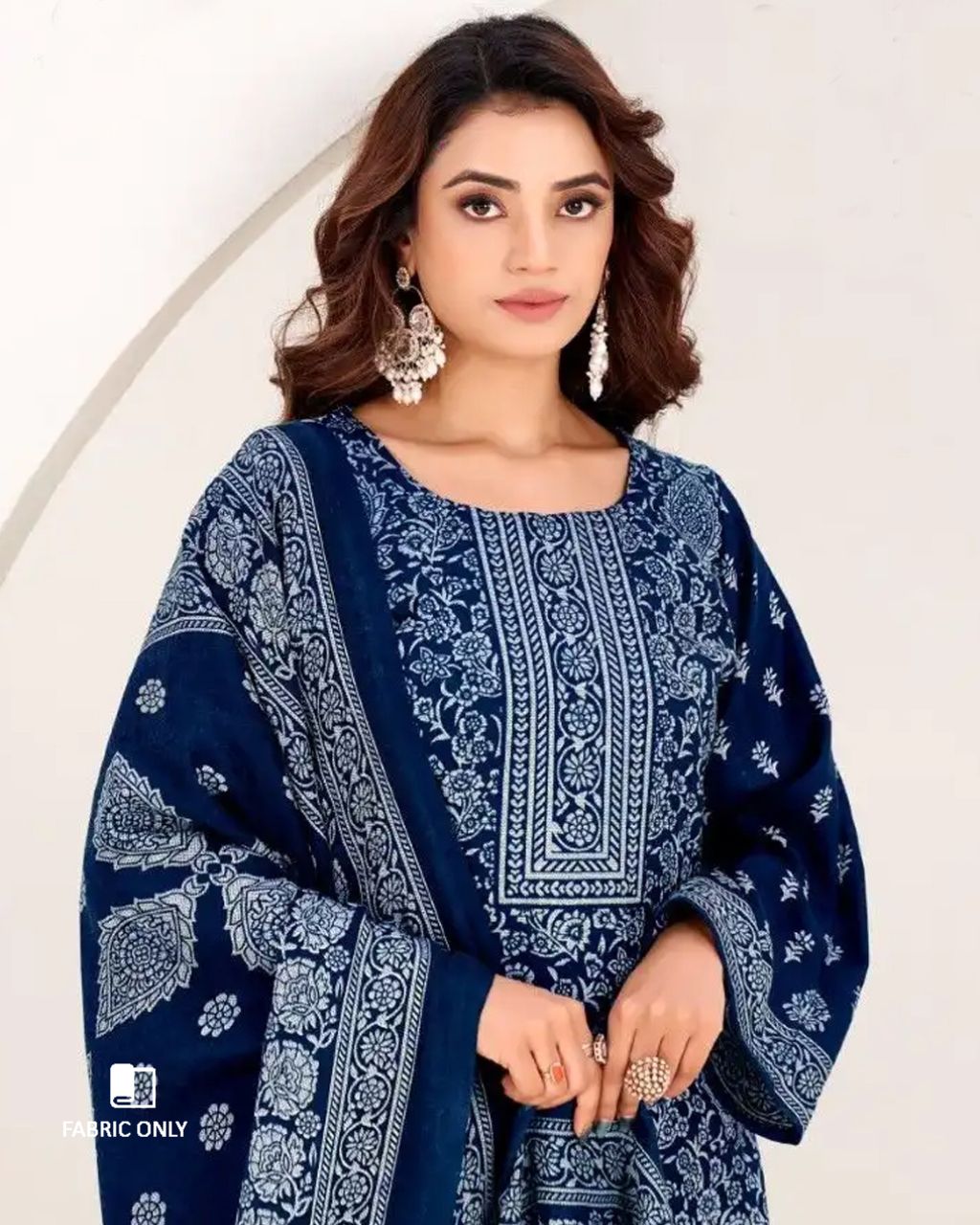 Royal Blue Metallic Woollen Spun Pashmina Unstitched Dress Material