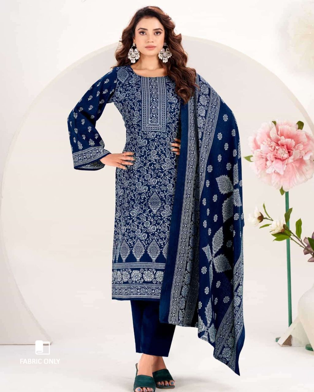 Royal Blue Metallic Woollen Spun Pashmina Unstitched Dress Material