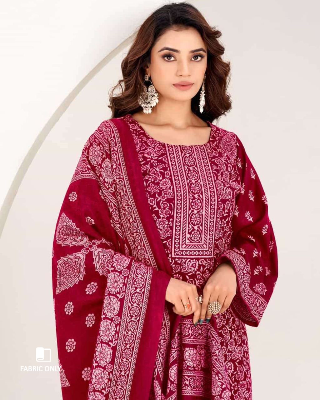 French Winery Red Woollen Spun Pashmina Unstitched Dress Material